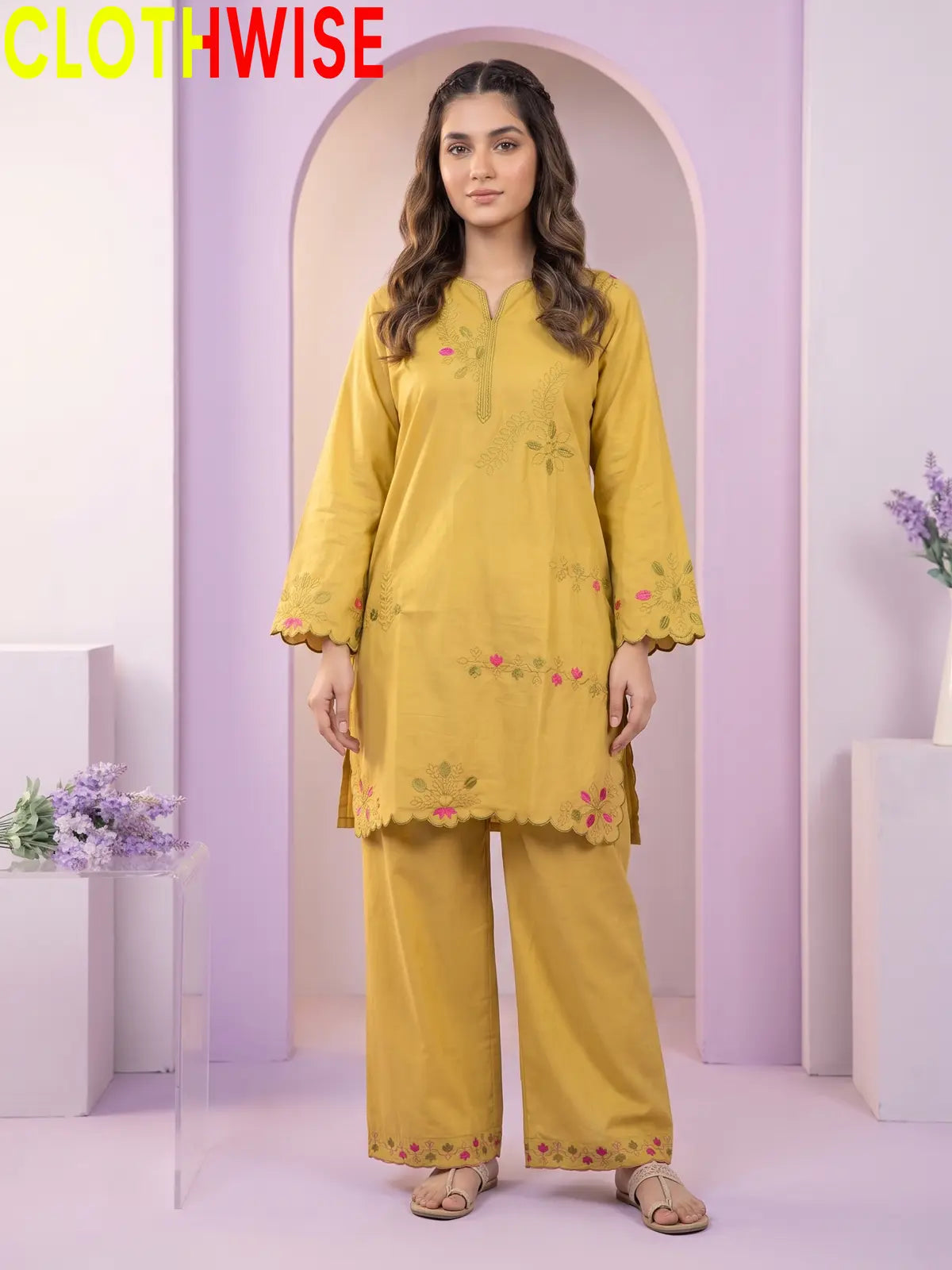 Amber Embroidered Cotton Co-Ord Set | Stitched 2 Piece Suit – CLOTHWISE