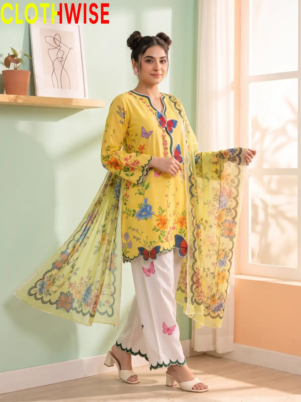 Titli - Floral Poly Lawn 2Pc Suit with Butterfly