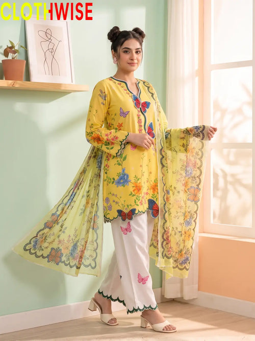 Titli - Floral Poly Lawn 2Pc Suit with Butterfly