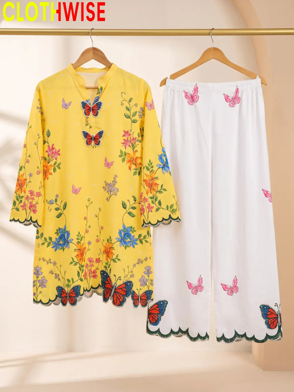 Titli - Yellow Floral Poly Lawn 2Pc Suit with Butterfly