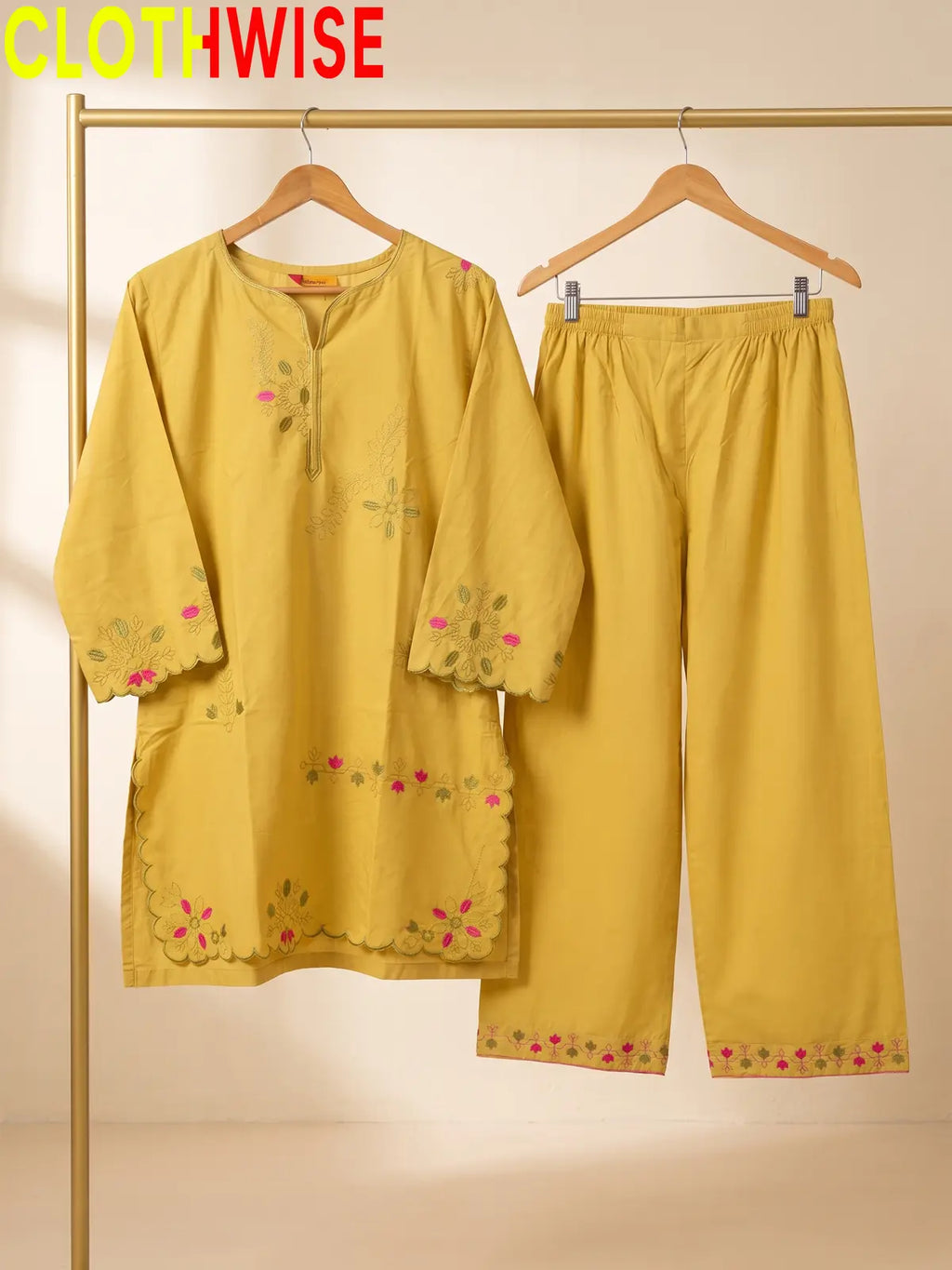 Amber Embroidered Cotton Co-Ord Set | Stitched 2 Piece Suit – CLOTHWISE