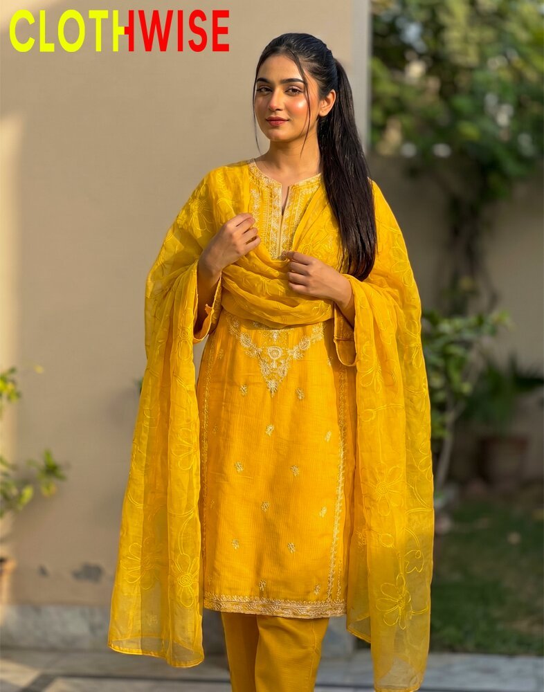 Ornate – Mustard Yellow Embroidered 3-Piece Lawn Suit with Chiffon Dupatta - Pakistani Women Pret | CLOTHWISE
