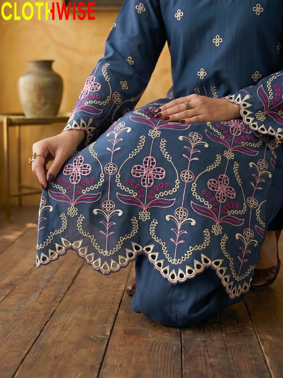 Adaa Laser Embroidered 2-Piece Lawn Co-ord Set – Zinc Blue - Pakistani Women Pret | CLOTHWISE
